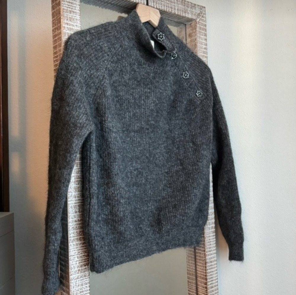 SÉZANE Trudy Mock Neck Mohair Jeweled Sweater Mottled Grey XS Like New Runs Big - Picture 5 of 14
